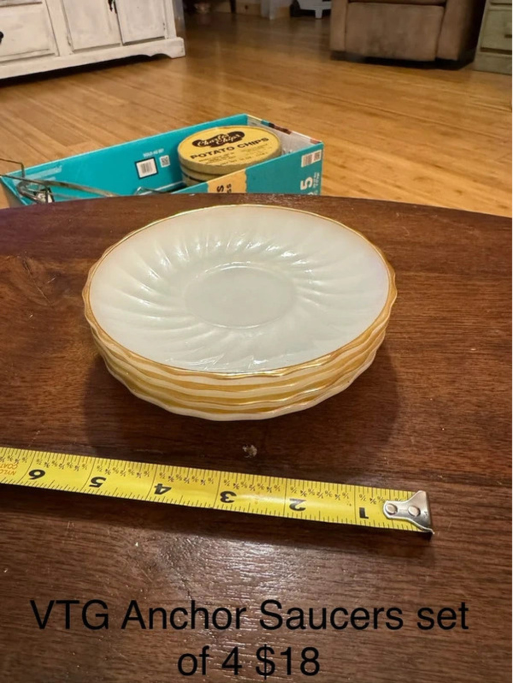 Vintage Anchor Hocking Fire King milk glass Shell saucer set